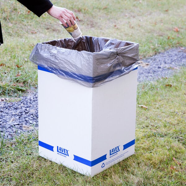 Lavex 40 Gallon White Square Corrugated Cardboard Trash and Recycling Container