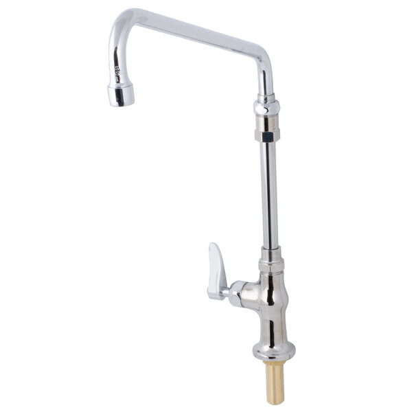 A chrome T&S deck-mounted faucet with a lever handle.