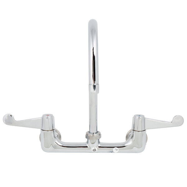 A chrome Equip by T&S wall mount faucet with wrist handles.