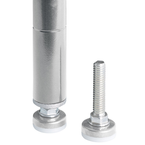 A silver metal cylinder with a screw and nut.
