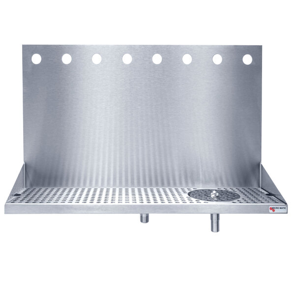 A Micro Matic stainless steel wall mount drip tray with glass rinsers and holes.