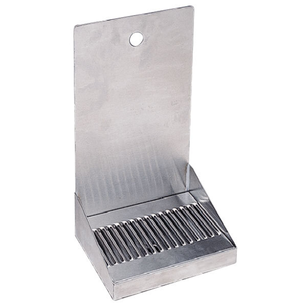 A Micro Matic stainless steel wall mount drip tray with a drain.
