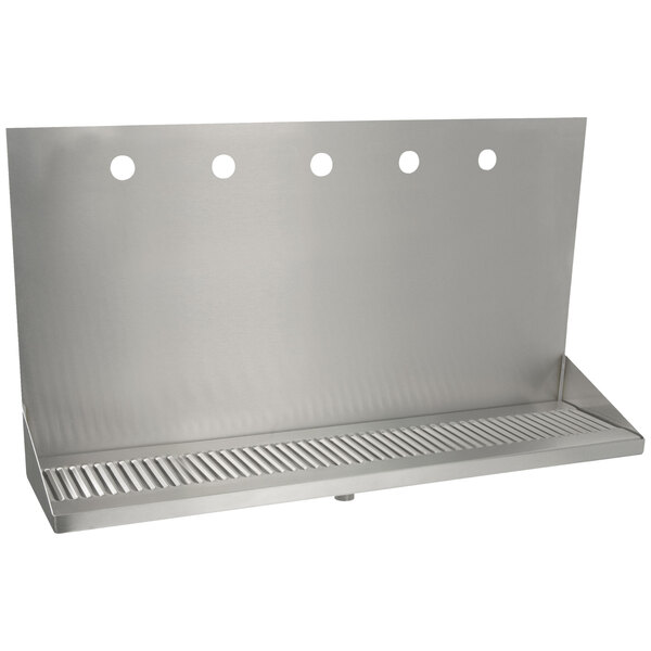 A Micro Matic stainless steel wall mount drip tray with five faucets.