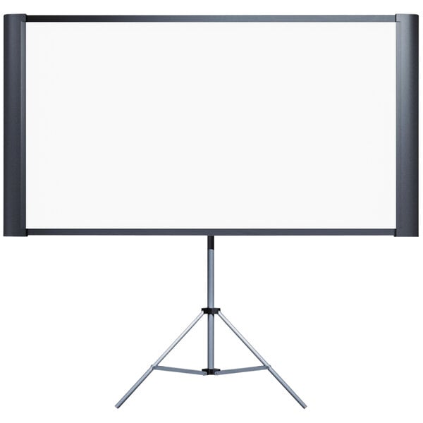 An Epson white floor standing manual projection screen on a tripod.