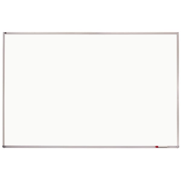 A white board with a silver aluminum frame.
