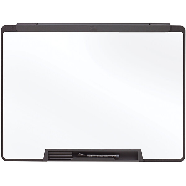 A Quartet portable melamine whiteboard with a black marker on it.