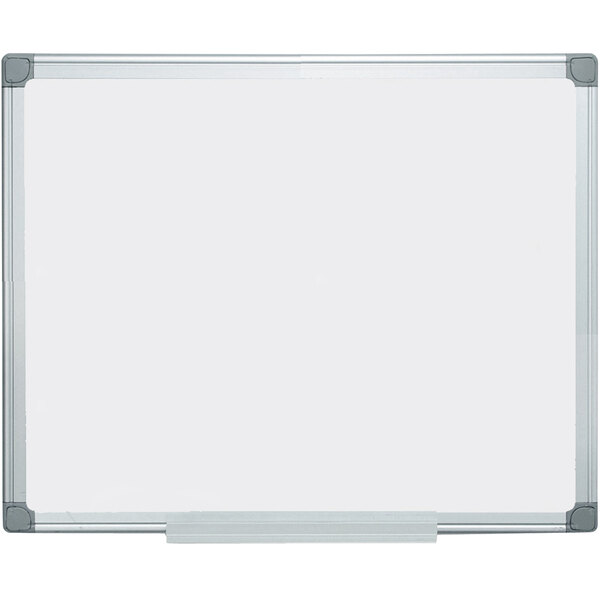 A MasterVision whiteboard with a silver frame.