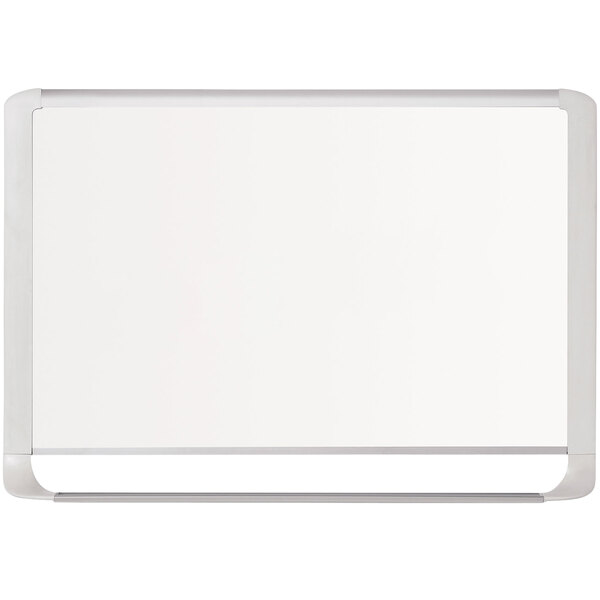 A MasterVision whiteboard with a silver metal frame.