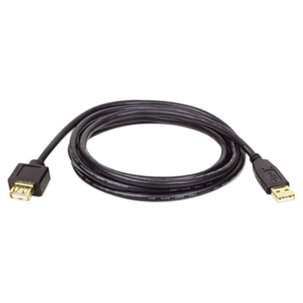 A black Tripp Lite USB 2.0 extension cable with gold connectors.