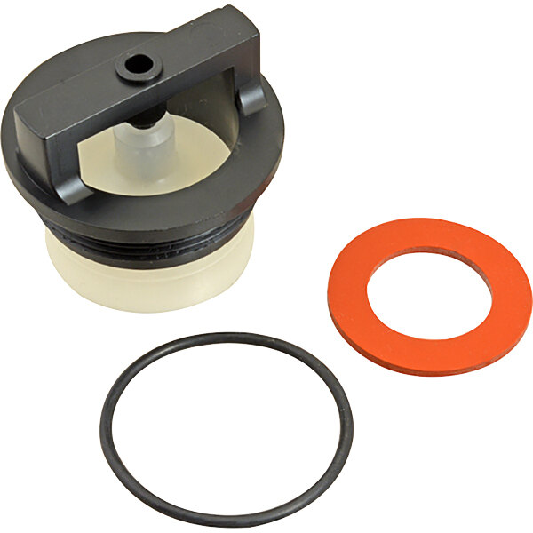 A black plastic cap with an orange ring and gasket inside.