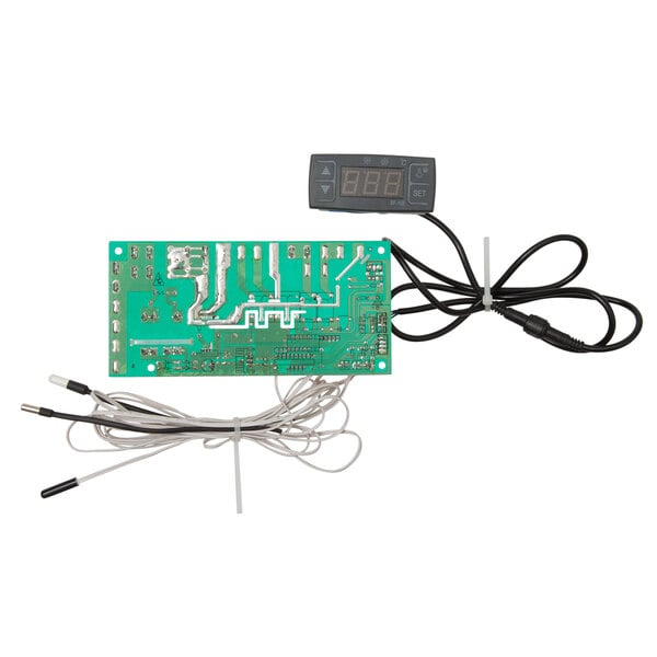 An Avantco digital temperature controller with wires on a green circuit board.