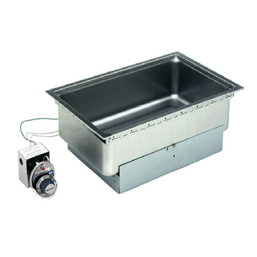 A Wells rectangular stainless steel drop-in hot food well with a control panel installed on a counter.