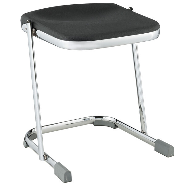 A black National Public Seating Z-Stool with chrome legs.