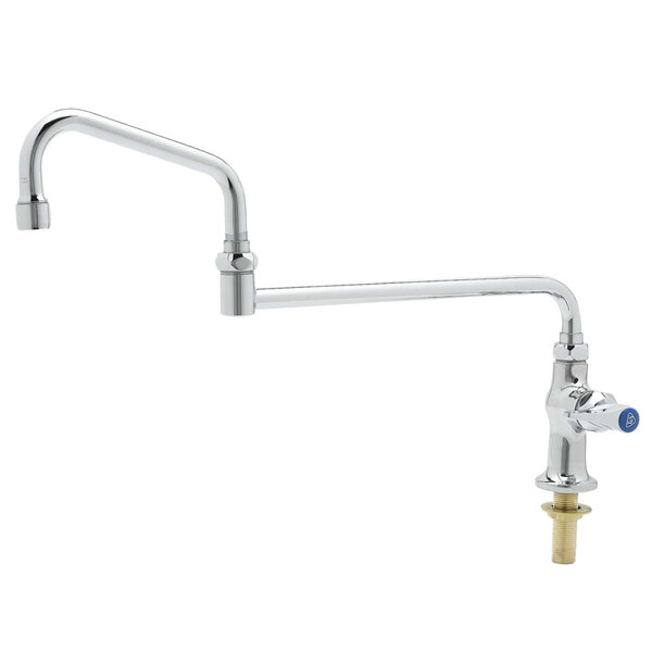 A T&S chrome deck-mounted faucet with a lever handle.