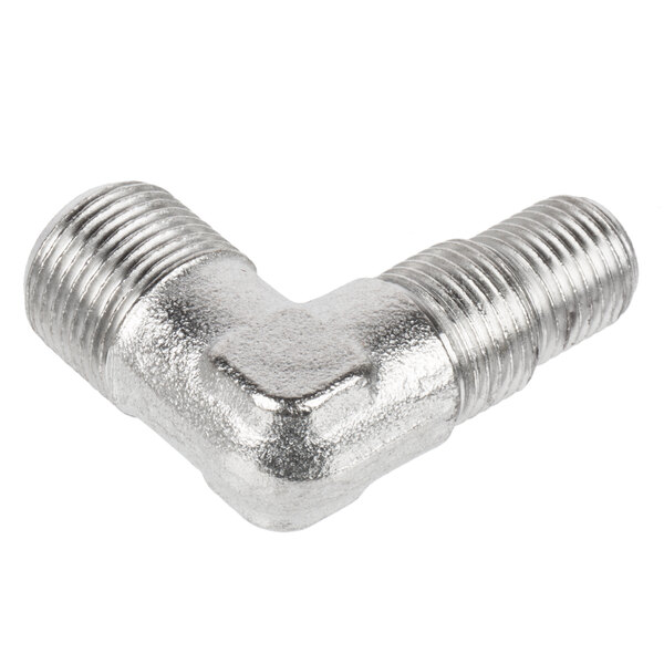 A silver metal pipe fitting.