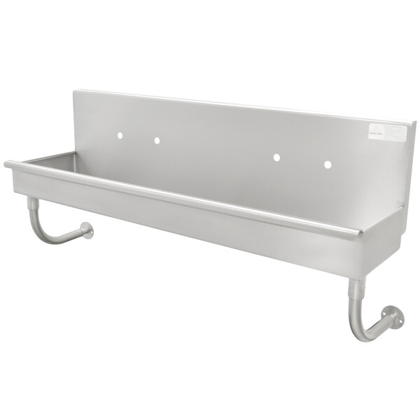 A stainless steel Advance Tabco multi-station hand sink with 5 faucets.