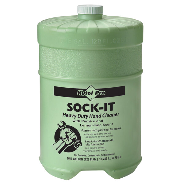 A green Kutol Pro container of Sock-It heavy-duty hand cleaner with a white cap and black label.