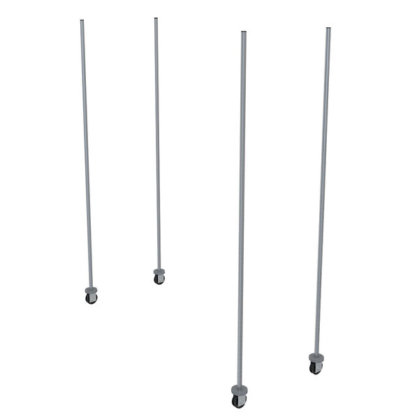 A group of Metro Super Erecta metal poles with wheels.