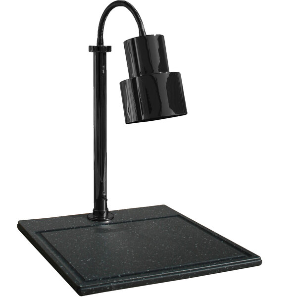 A Hanson Heat Lamps black lamp on a square black synthetic granite base.