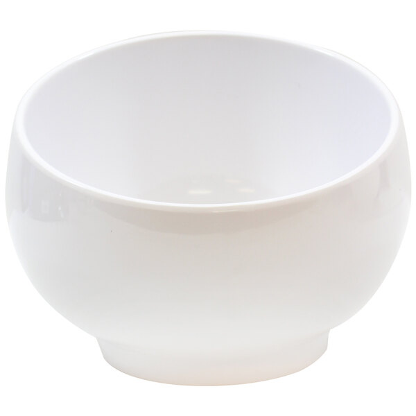 A Tablecraft white melamine bowl with base.