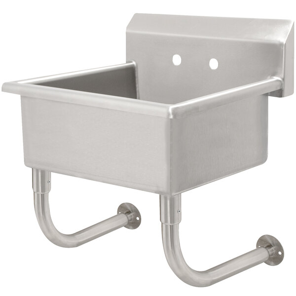 A stainless steel Advance Tabco multi-station hand sink with a wall mounted holder.