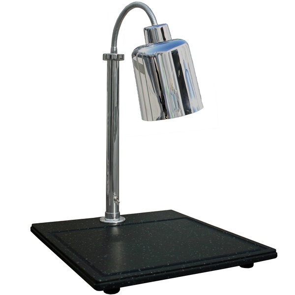 A silver Hanson Heat Lamp on a black synthetic granite base.