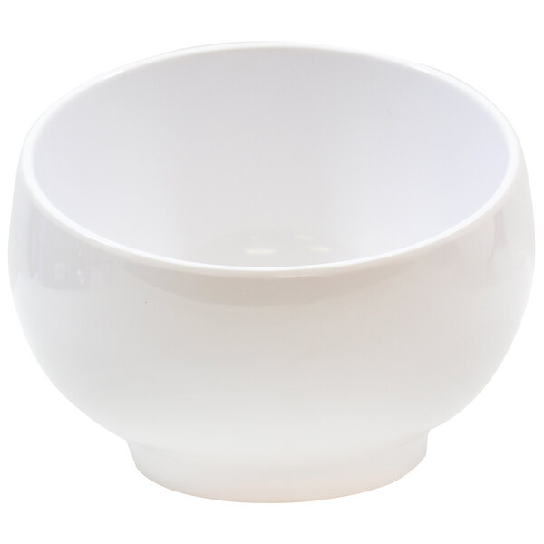 A Tablecraft white melamine bowl with a base.