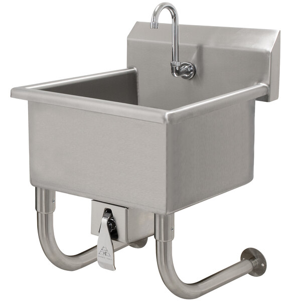 An Advance Tabco stainless steel hand sink with a knee operated faucet.
