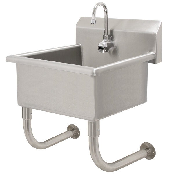 An Advance Tabco stainless steel hand sink with an electronic faucet.