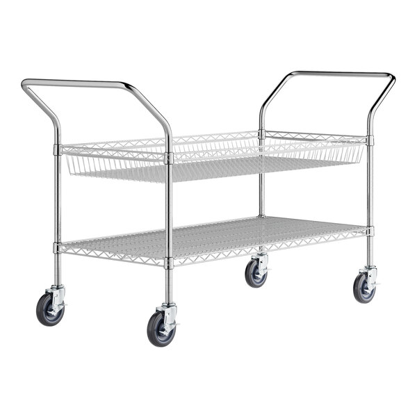 Regency Chrome One Shelf and One Basket Utility Cart - 24" x 48" x 36"