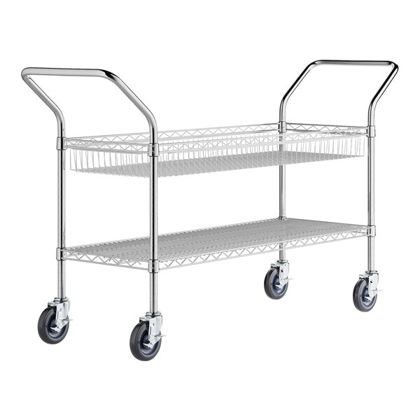 Regency Chrome One Shelf and One Basket Utility Cart - 18" x 48" x 36"