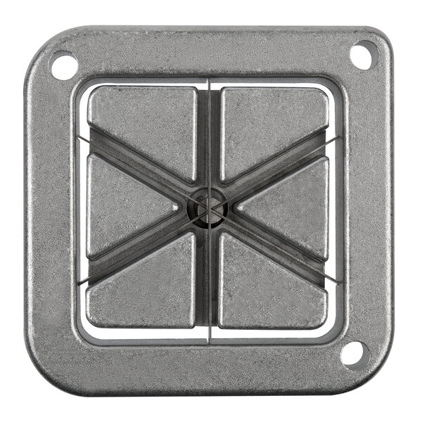 A metal square with 6 holes.