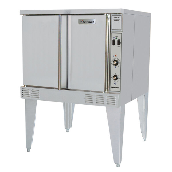 A stainless steel SunFire commercial convection oven with two doors.