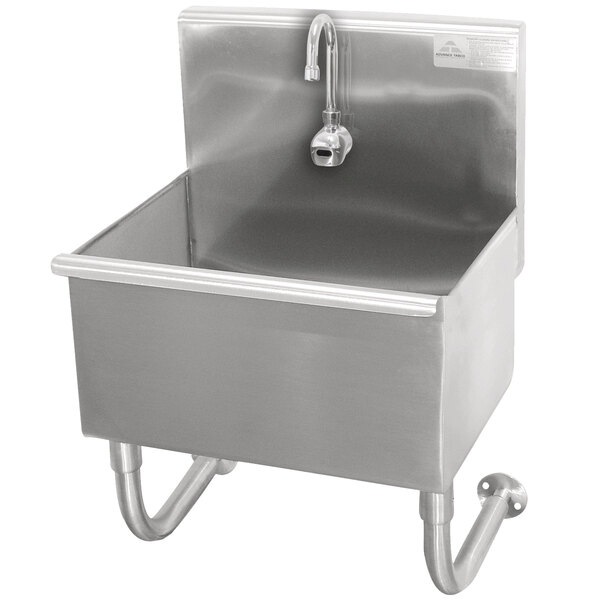 An Advance Tabco stainless steel service sink with an electronic faucet.