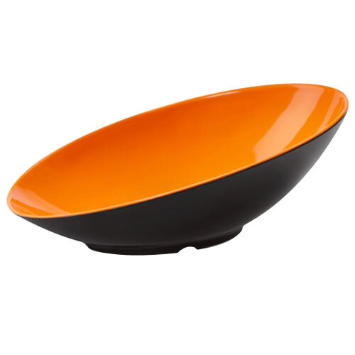 An orange and black GET Brasilia melamine bowl.