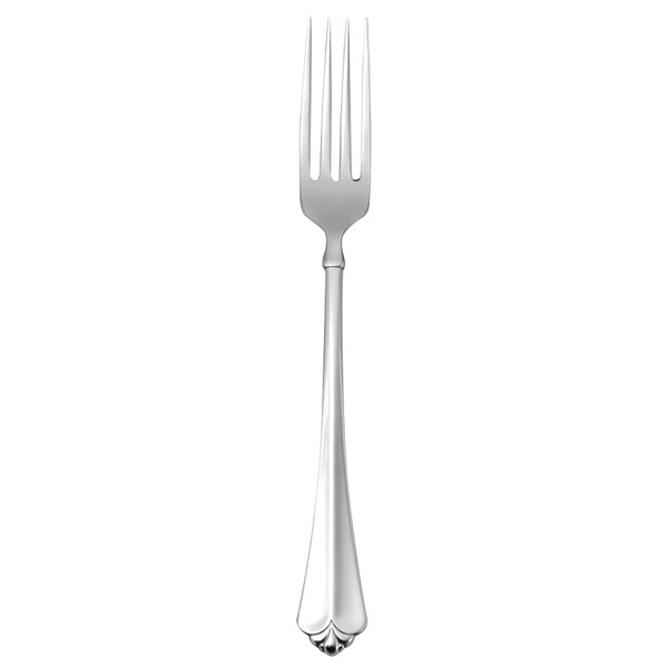 A Oneida Juilliard stainless steel dinner fork with a silver handle.