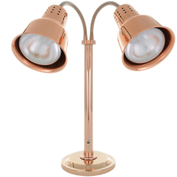 A Hanson Heat Lamp with two lights and a bright copper finish.