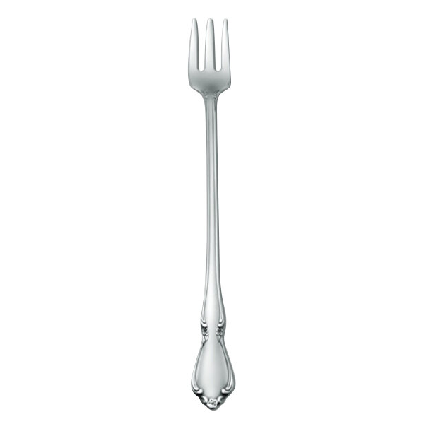 A silver Oneida Chateau stainless steel oyster/cocktail fork with a silver handle.