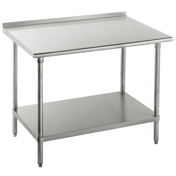 A Advance Tabco stainless steel work table with undershelf.
