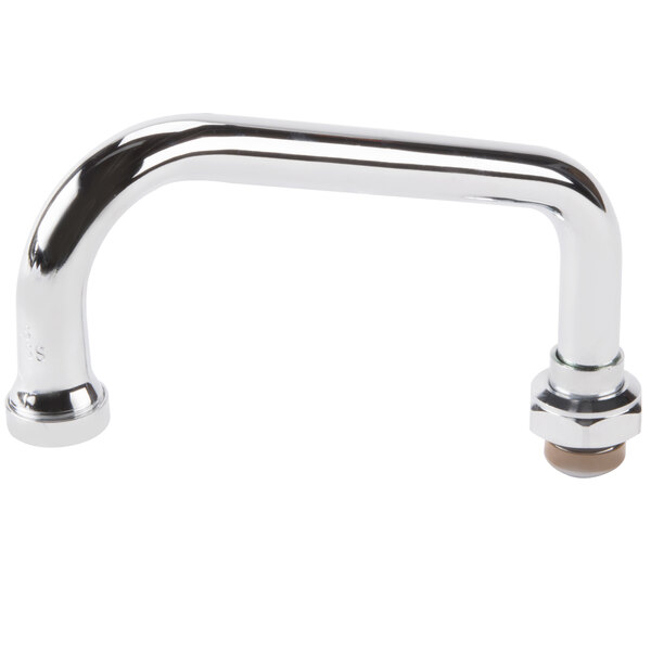 A silver T&S faucet nozzle with a chrome handle.