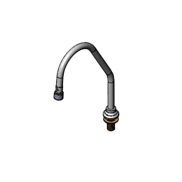 A 3D rendering of a T&S deck mounted medical faucet with a surgical bend nozzle.