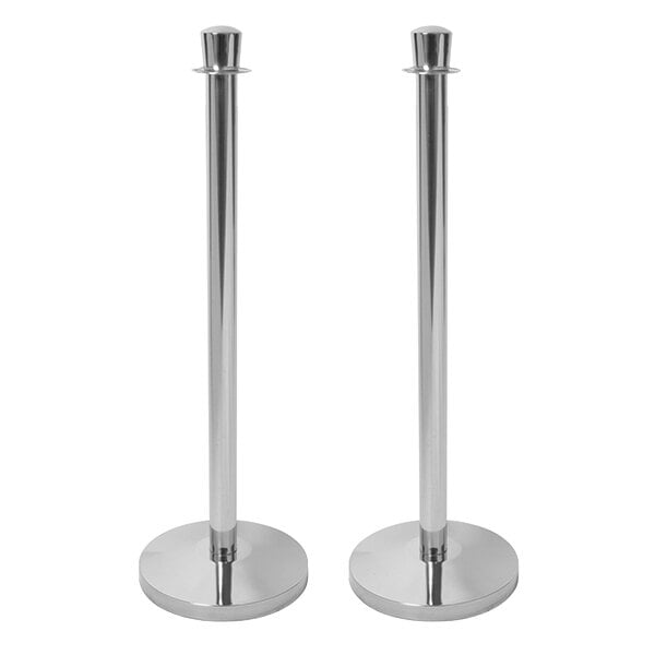 An American Metalcraft crowd control stanchion set with two silver poles.
