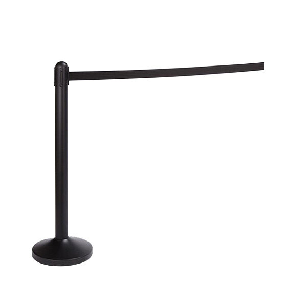 An American Metalcraft black stanchion pole with a black retractable belt.