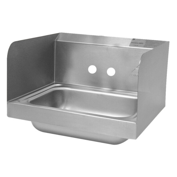 A stainless steel Advance Tabco wall mounted hand sink with two holes.