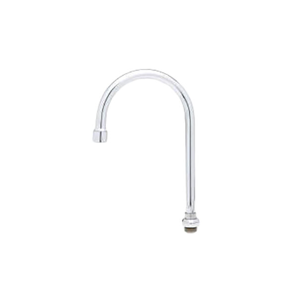 A silver T&S swivel gooseneck faucet nozzle with a vandal-resistant aerator.