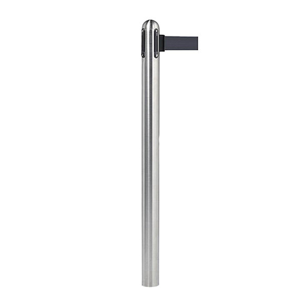 An American Metalcraft stainless steel stanchion pole with a black belt.