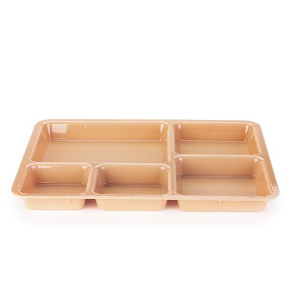 A beige plastic tray with three compartments.