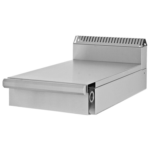 A stainless steel U. S. Range plate spreader drawer.