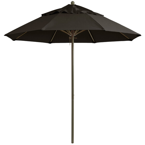A charcoal gray Grosfillex umbrella with an aluminum pole.