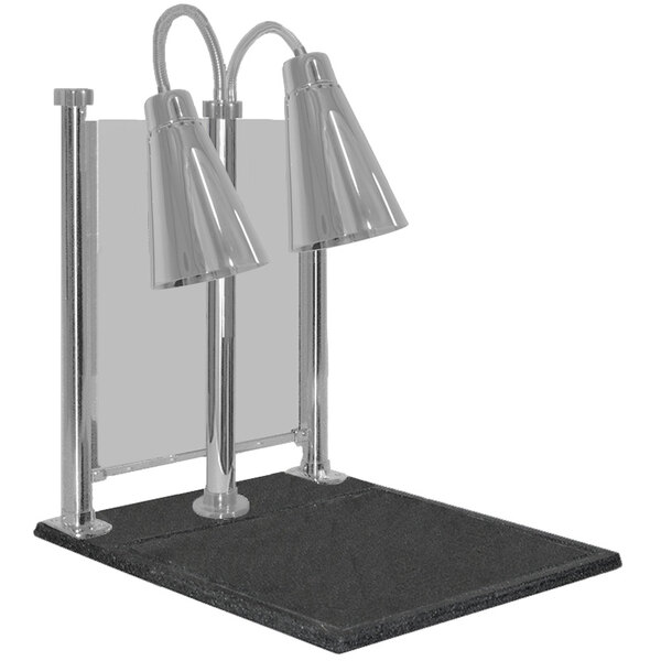 A stainless steel Hanson Heat Lamp carving station with two lamps.
